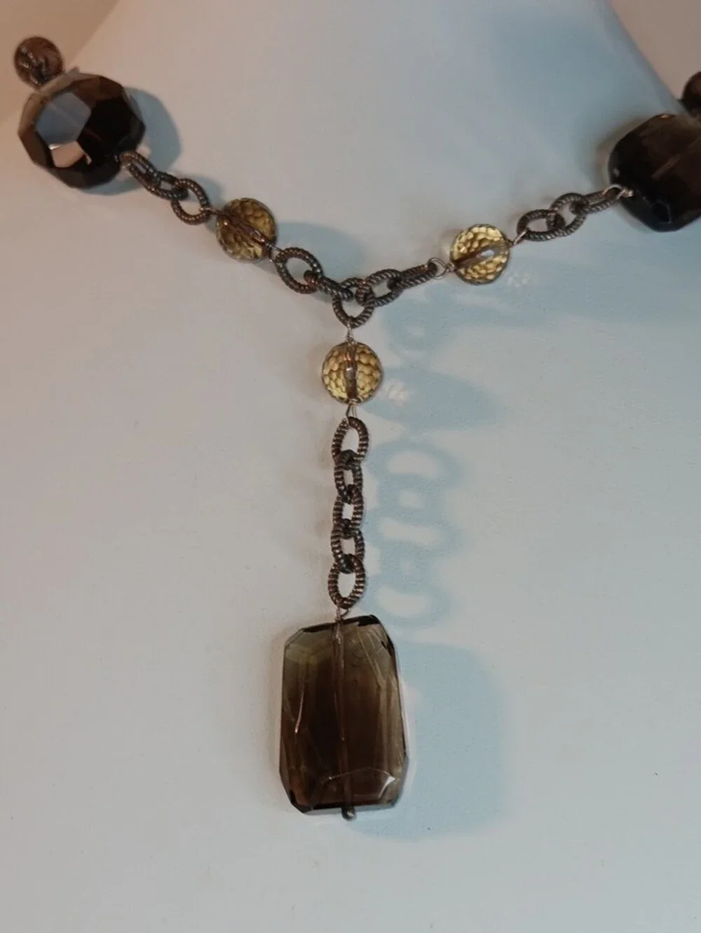 Smoky Brown Faceted Glass Y-Drop Necklace